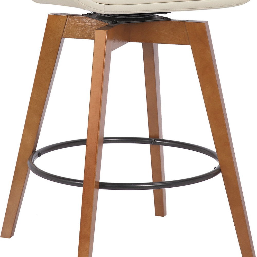 Powder Coated Footrest Swivel Counter Height Bar Chair - Cream / Black