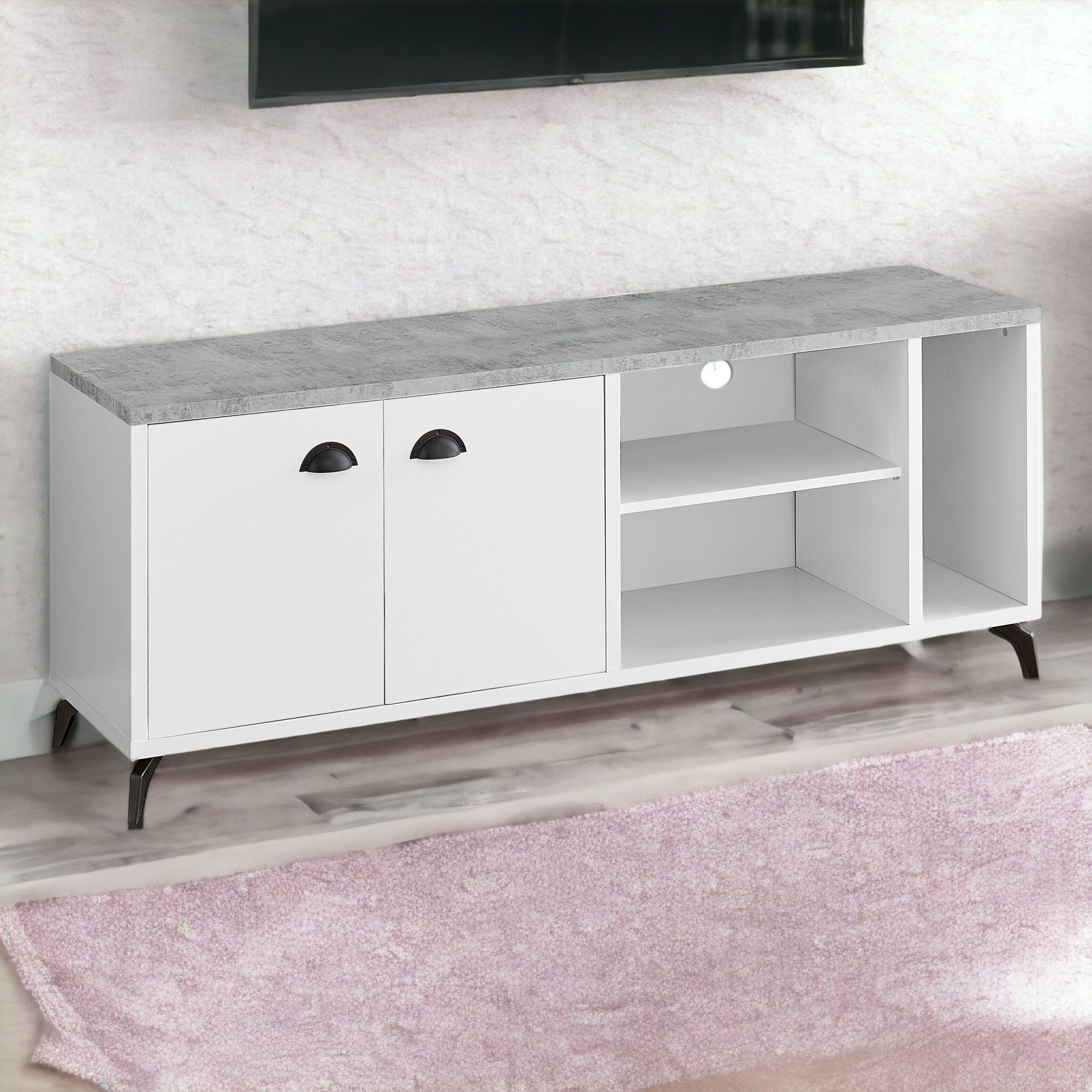 Cabinet Enclosed, Storage TV Stand - White