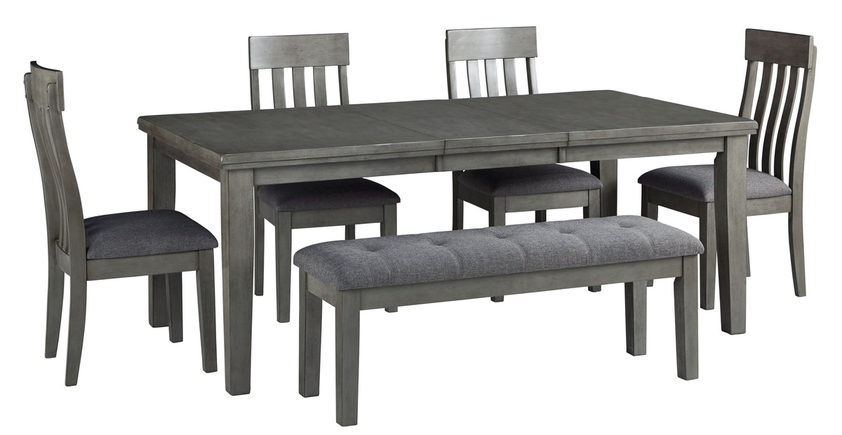 Hallanden - Dining Room Set Dark Gray 6 Pc. Extension Table, 4 Side Chairs, Bench by Signature Design by Ashley® | Bel Furniture