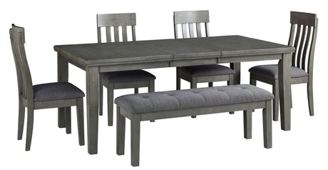 Hallanden - Dining Room Set Dark Gray 6 Pc. Extension Table, 4 Side Chairs, Bench by Signature Design by Ashley® | Bel Furniture