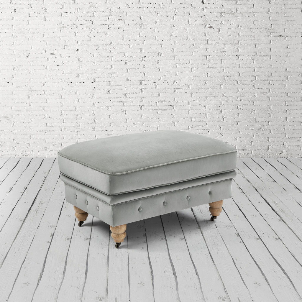 Tufted Velvet And Natural Rolling Cocktail Ottoman - Gray