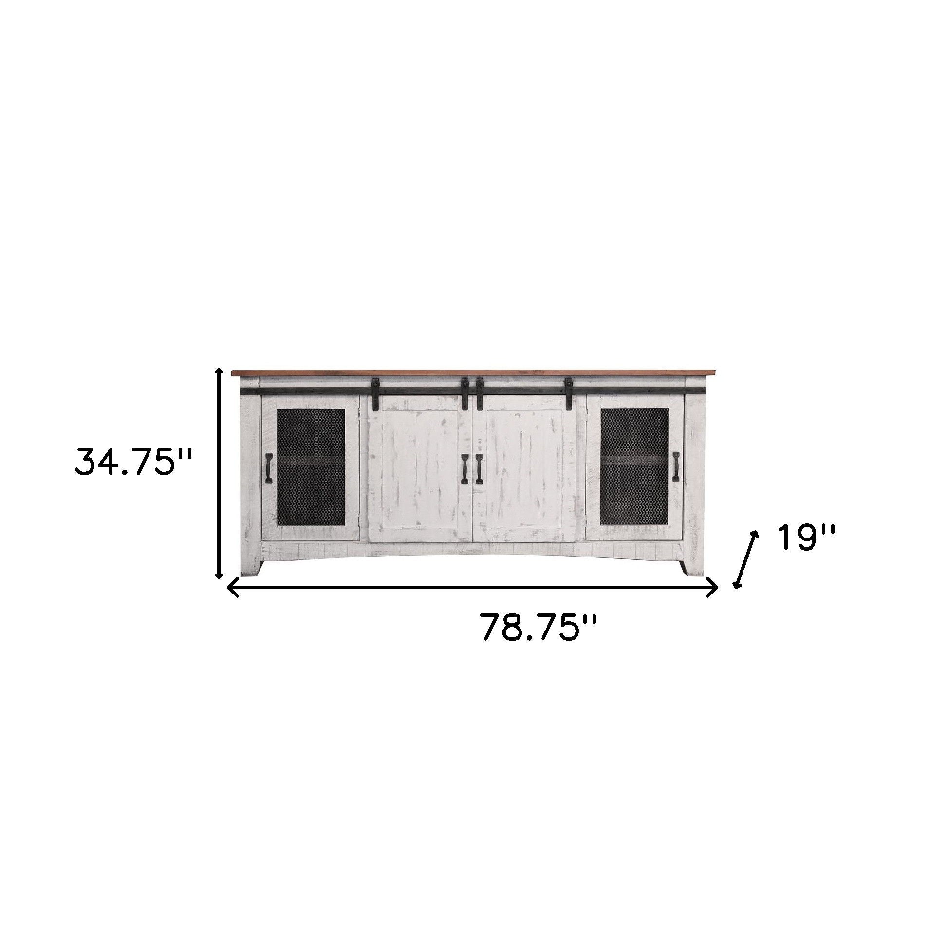 Solid Wood Cabinet Enclosed, Storage Distressed TV Stand - White