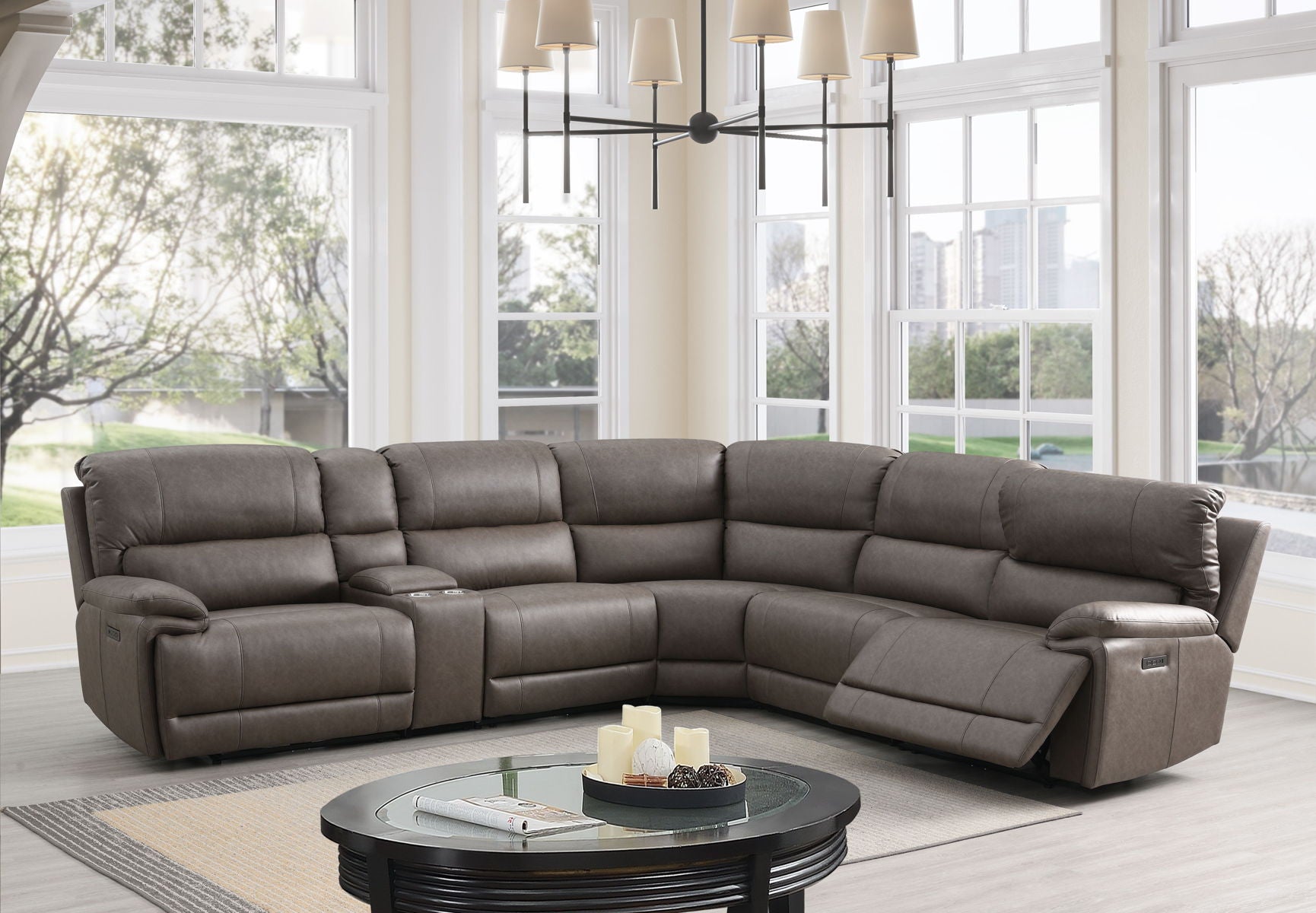 Kantu - Synthetic Leather Motion Sectional Sofa - Brown