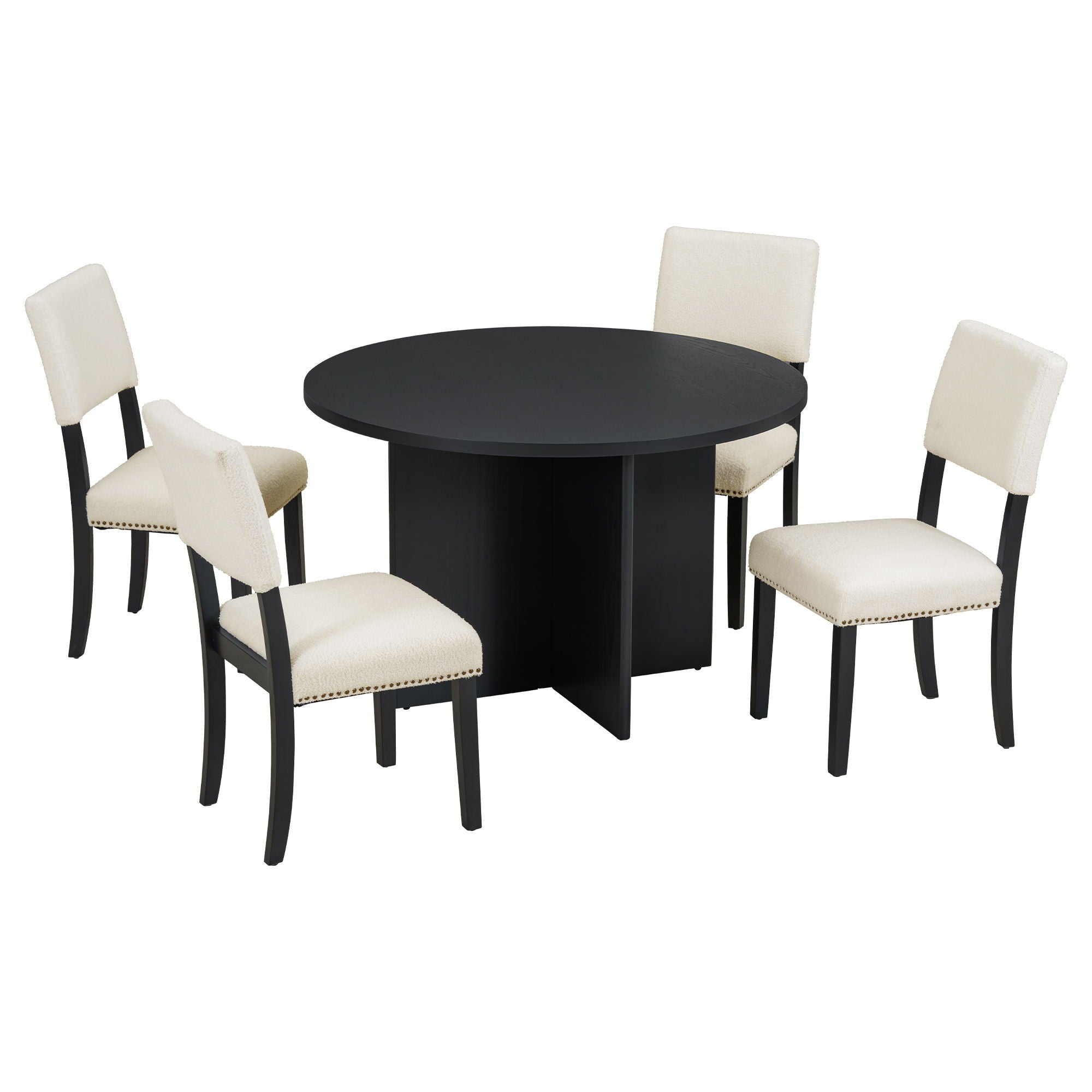 Topmax - 5 Piece Modern Round Dining Table Set Pedestal Kitchen Table Set With 4 Upholstered Dining Chairs For Studio, Apartment, Small Places