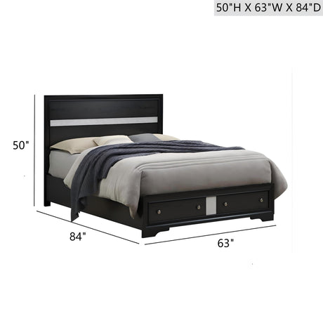Madrid - Queen Bed With Storage Drawers And Nickel Handles - Black by Glory Furniture | Bel Furniture