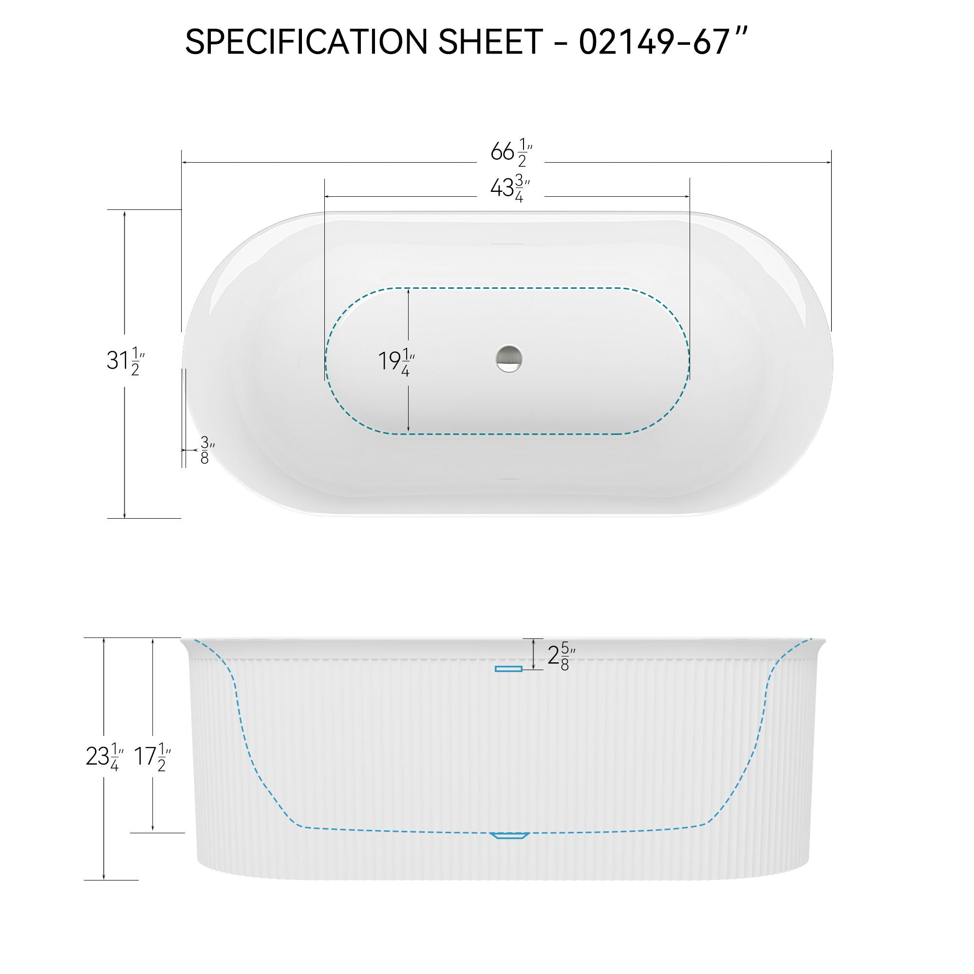 Acrylic Freestanding Bathtub-Acrylic Soaking Tubs, Fluted Style Freestanding Bathtub With Classic Slotted Overflow And Toe-Tap Drain In Chrome, 02149 - Glossy White