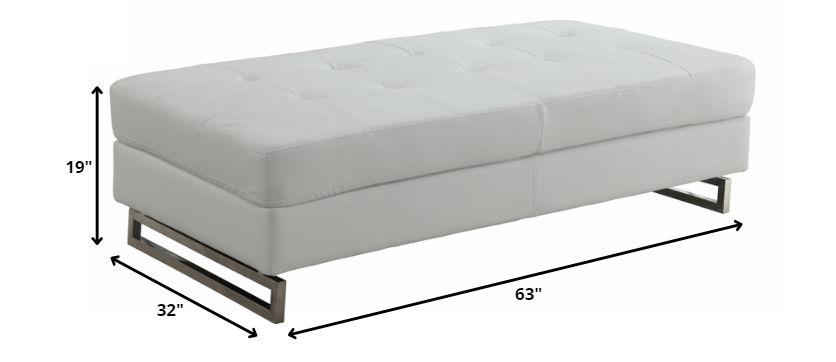 Faux Leather Ottoman - White / Silver