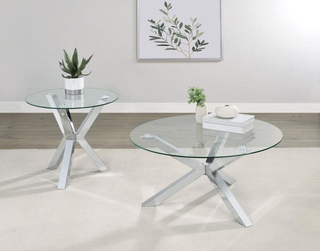 Kenzie - Round Coffee Table Set Pearl Silver 2 Pc. Coffee Table, End Table by Coaster Fine Furniture | Bel Furniture