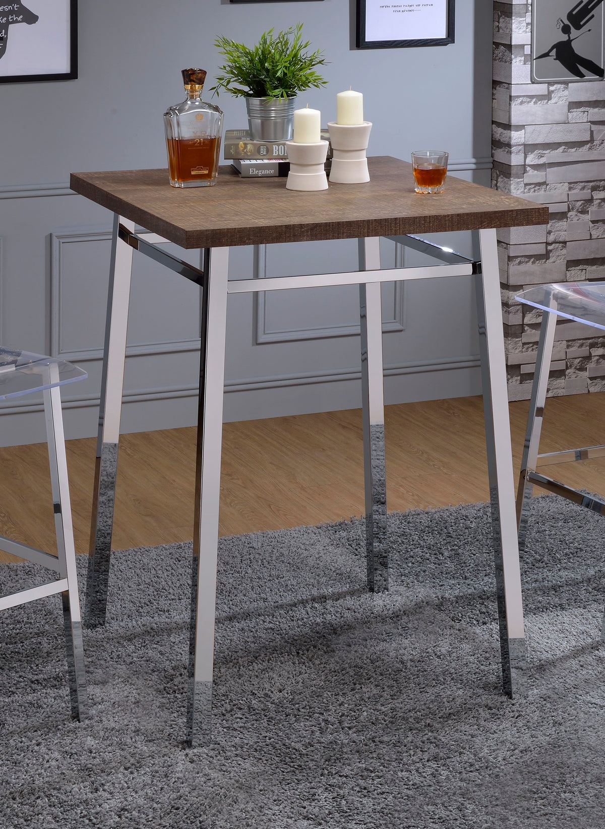 Nadia - Chrome Bar Table - Oak / White by Urban Nest | Bel Furniture