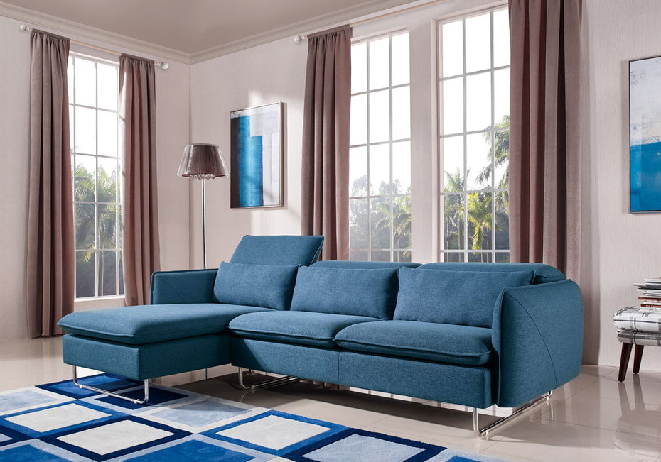 Fabric Foam Wood And Steel Sectional Sofa - Blue