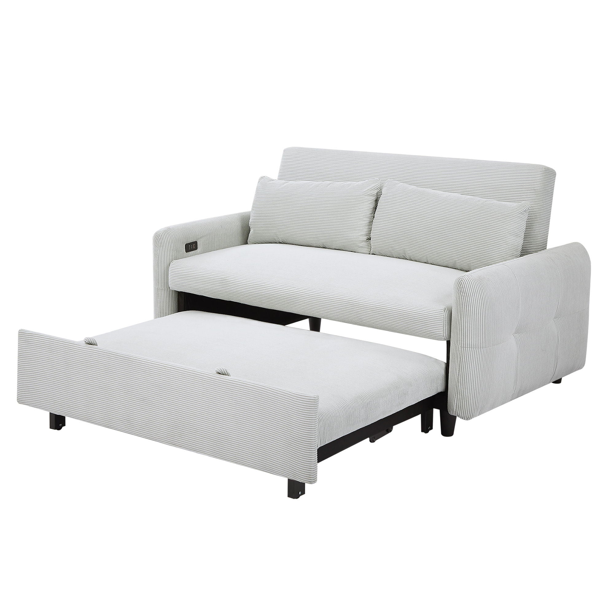 Pull-Out Sofa Bed Convertible Couch 2 Seat Loveseat Sofa Modern Sleeper Sofa With Two Throw Pillows And USB Ports For Living Room