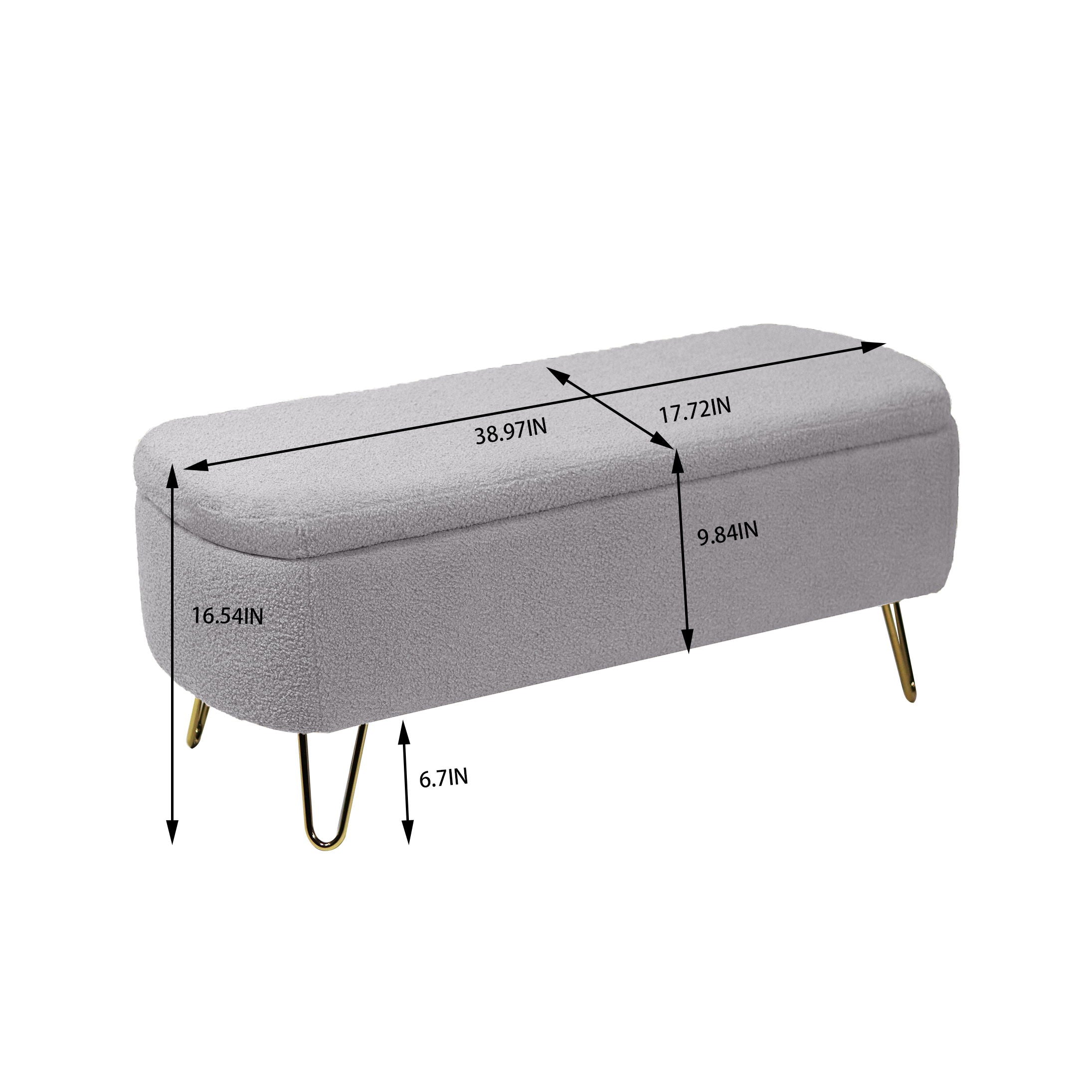 Storage Ottoman Bench For End Of Bed Gold Legs, Modern Camel Faux Fur Entryway Bench Upholstered Padded With Storage For Living Room Bedroom