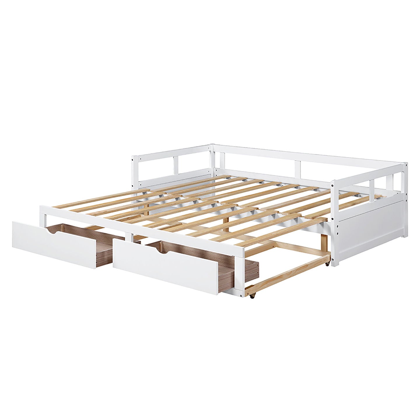 Wooden Daybed With Trundle Bed And Two Storage Drawers, Extendable Bed Daybed, Sofa Bed For Bedroom Living Room