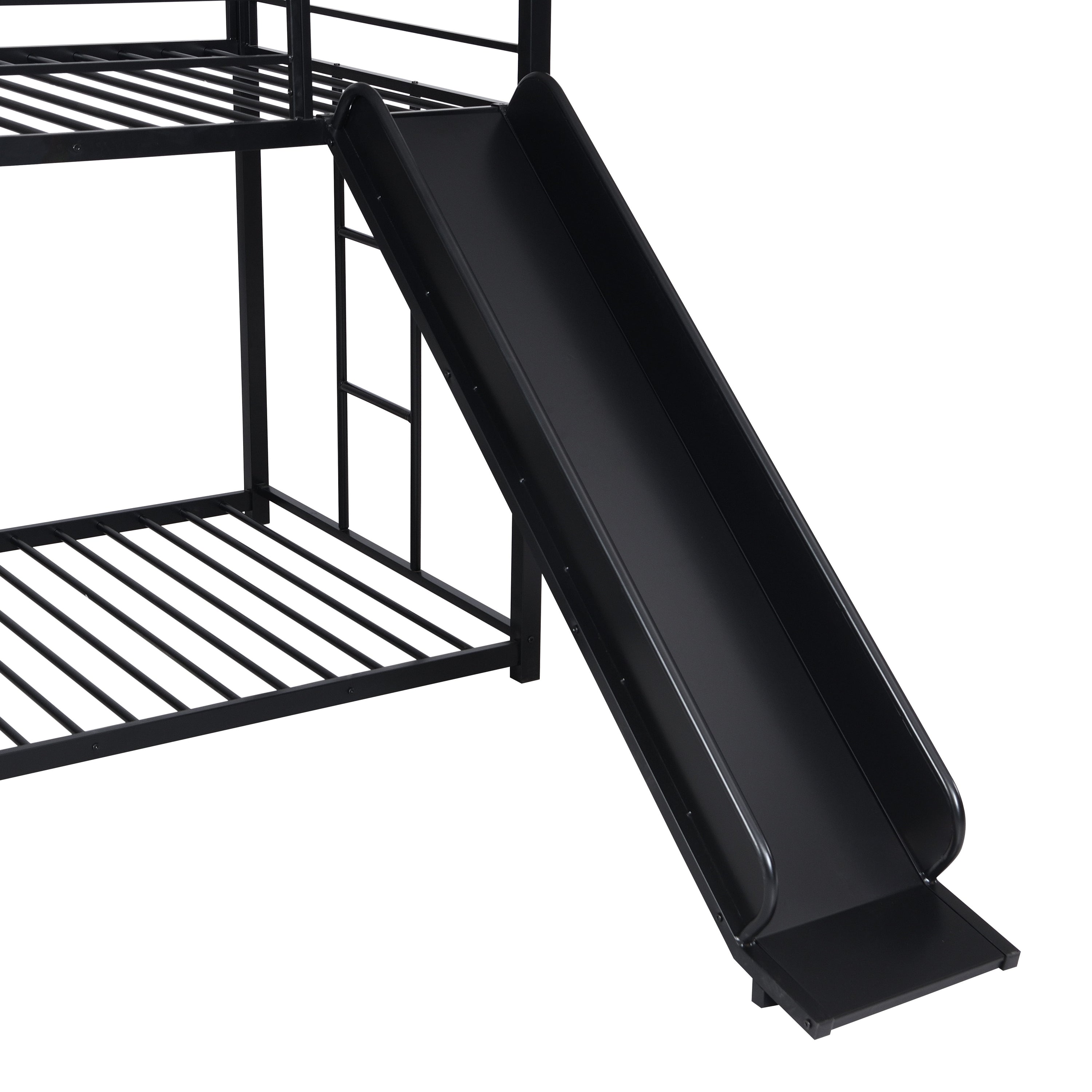 Twin Over Twin Metal Bunk Bed With Slide And Steps