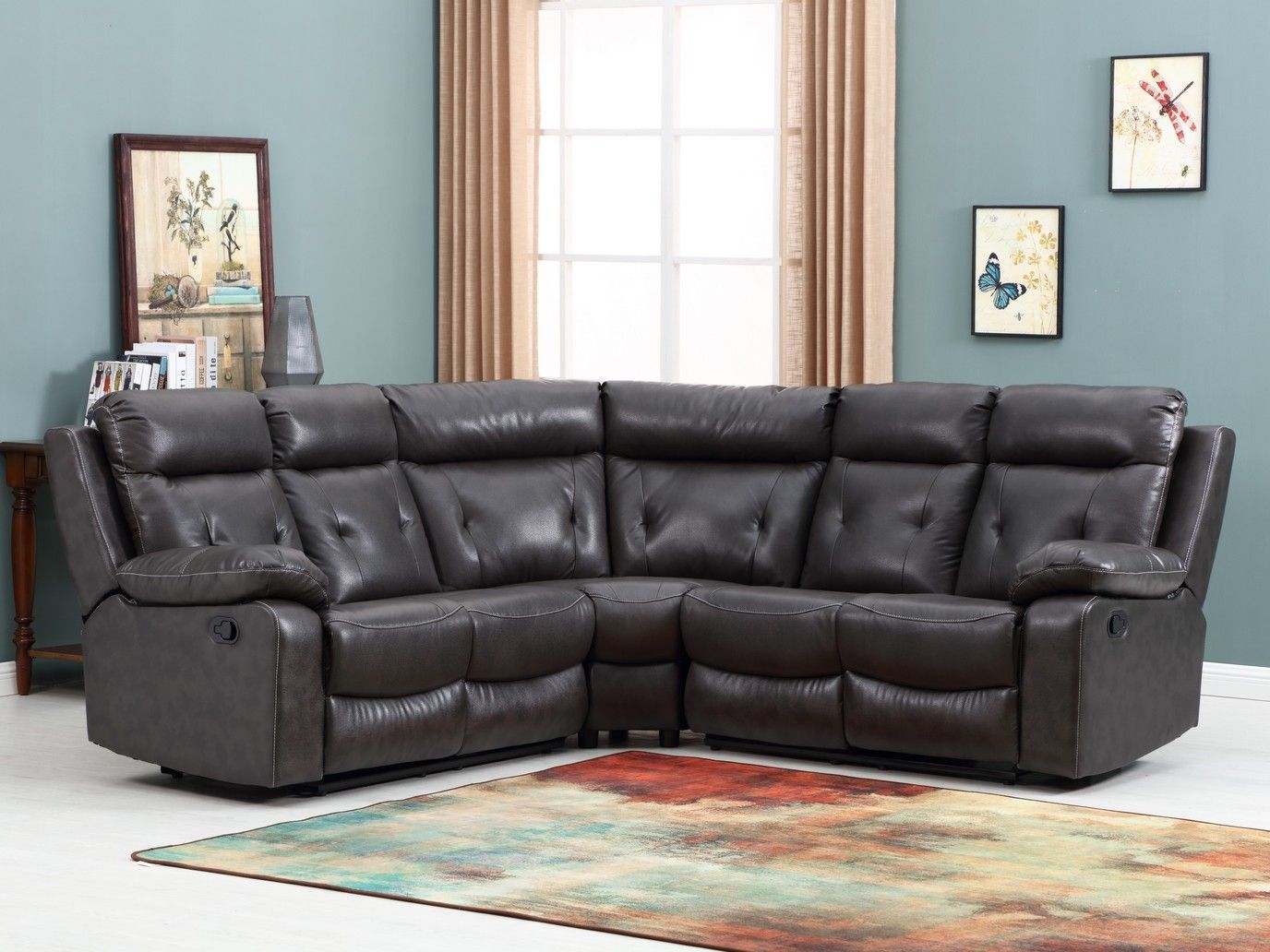 Polyester Blend Reclining U Shaped Three Piece Corner Sectional - Dark Gray