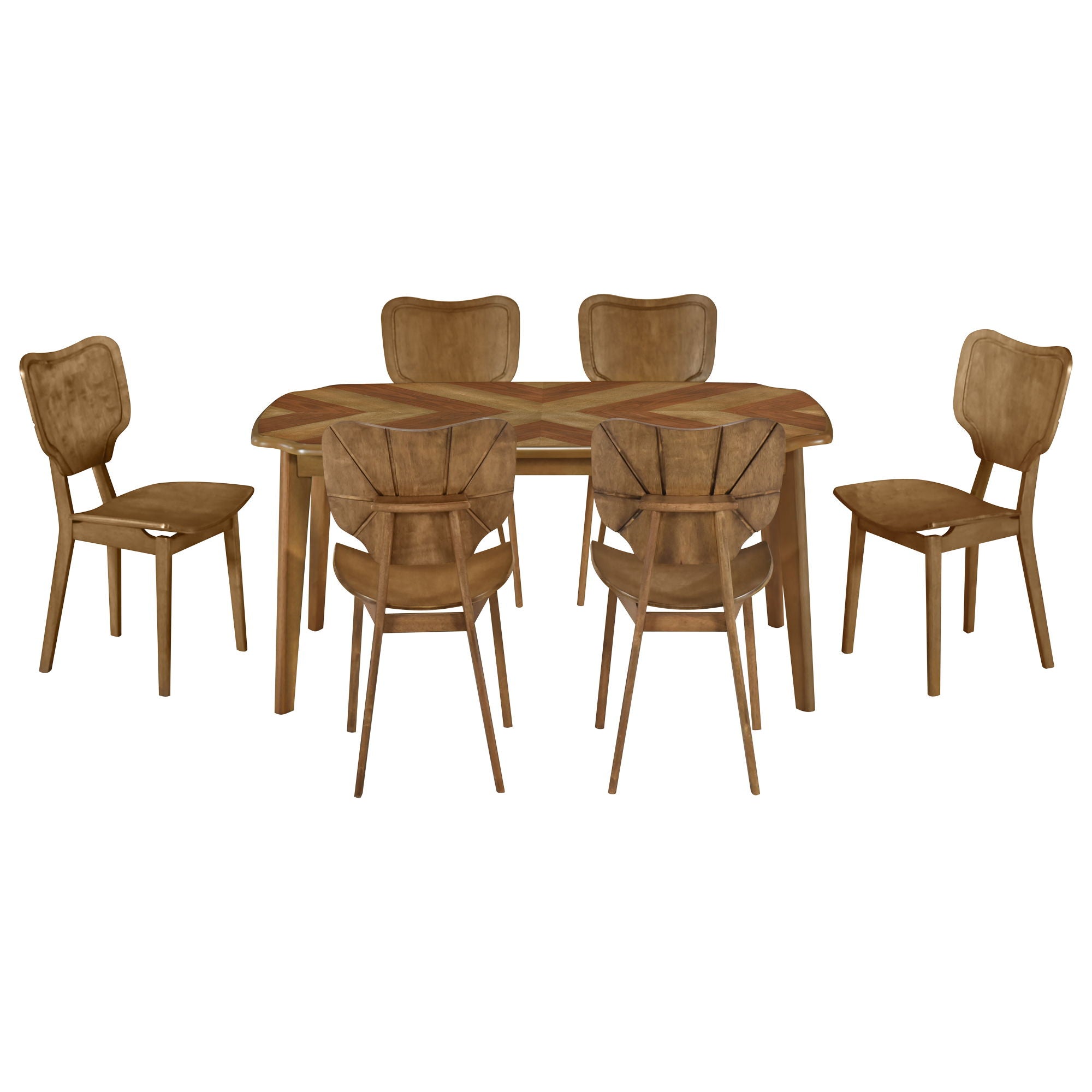 Topmax - 7 Piece Vintage Dining Table Set With 6 Dining Chairs, Kitchen Table Set For 6 With Curved Back And Seat