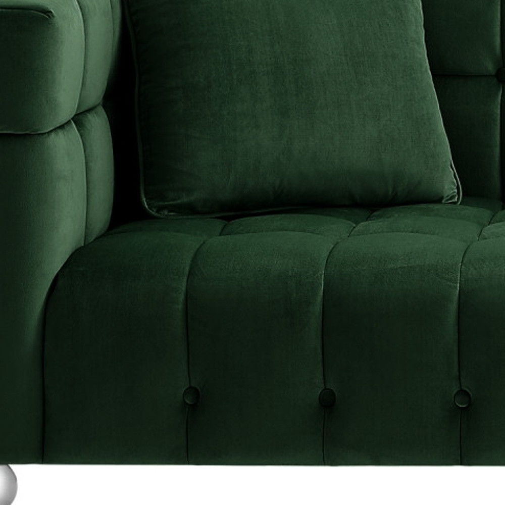 Velvet Sofa And Toss Pillows With Clear Legs - Hunter Green