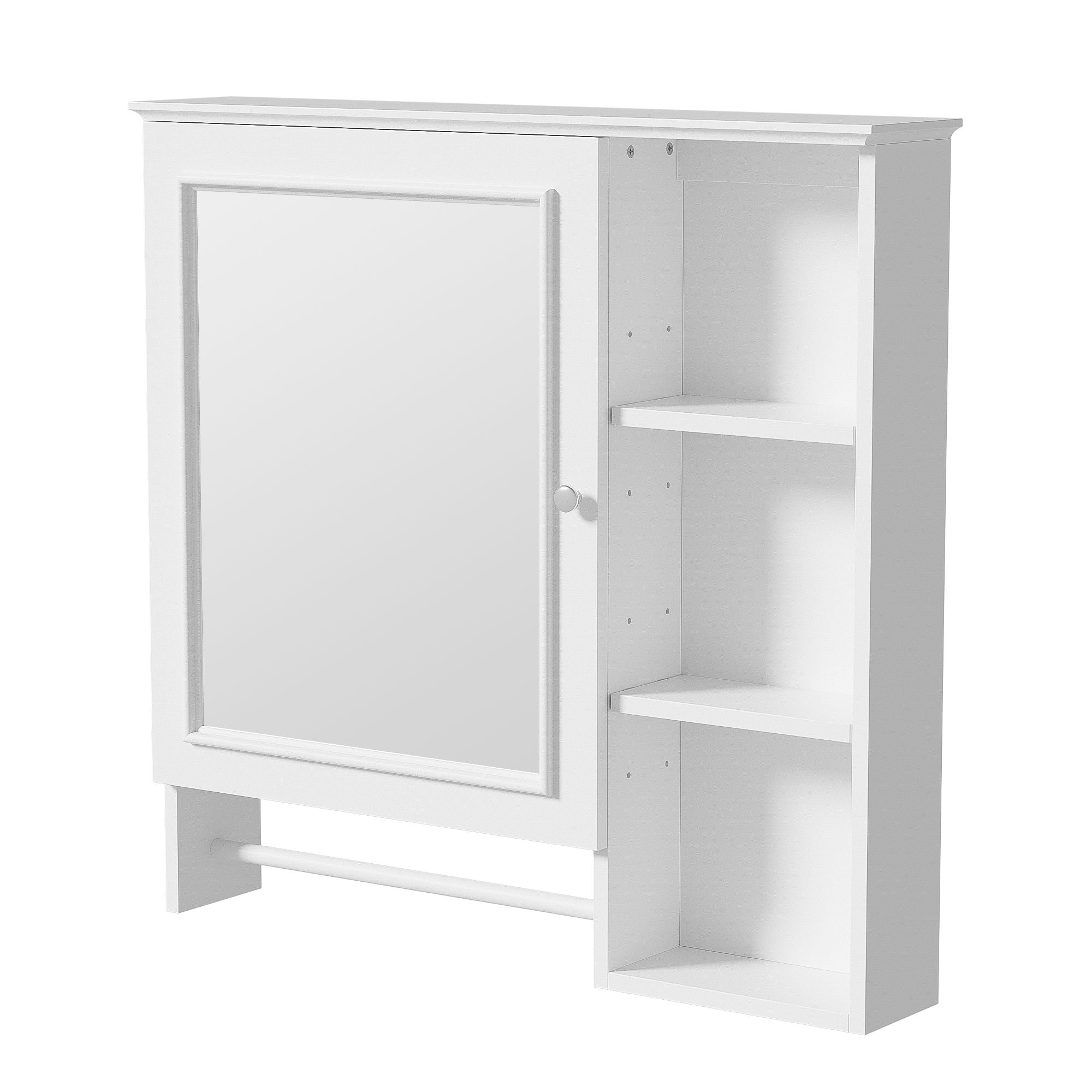 Wall Mounted Bathroom Storage Cabinet, Medicine Cabinets With Large Mirror Door, Adjustable Shelves And Three Open Storage Levels(Not Include Bathroom Vanity)