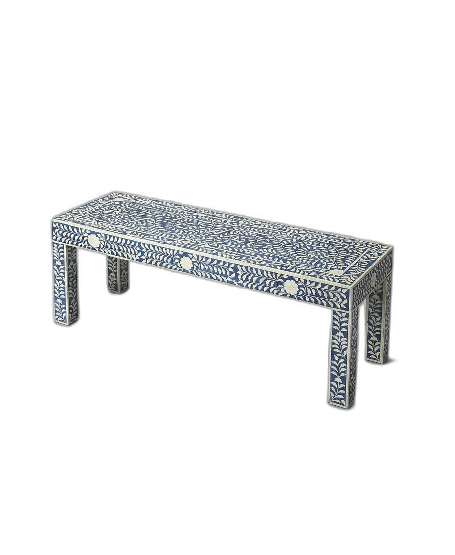 Bone Inlay Bench - Blue / Ivory