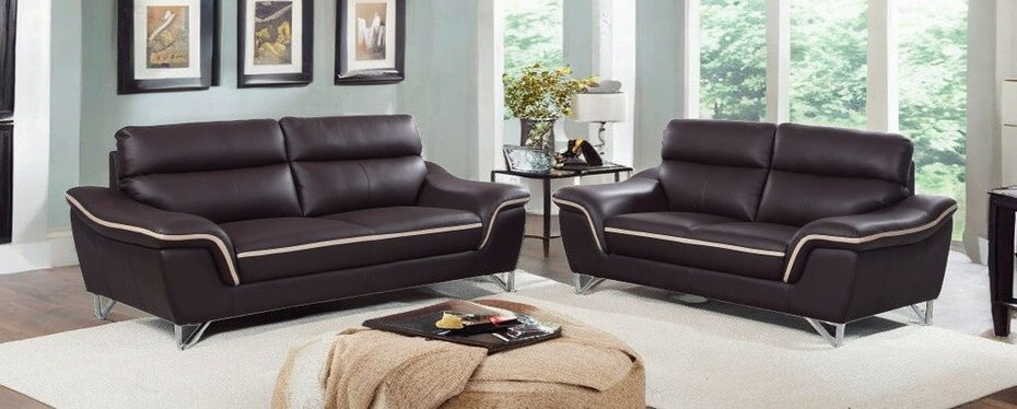 2 Piece Five Person Genuine Leather Indoor Seating Set - Brown