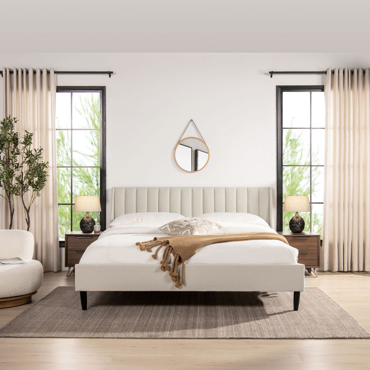 Aspen - King Vertical Tufted Headboard Platform Bed Set - Light Beige by Jennifer Taylor Home | Bel Furniture
