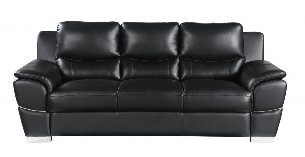 Three Piece Indoor Genuine Leather Six Person Seating Set - Black