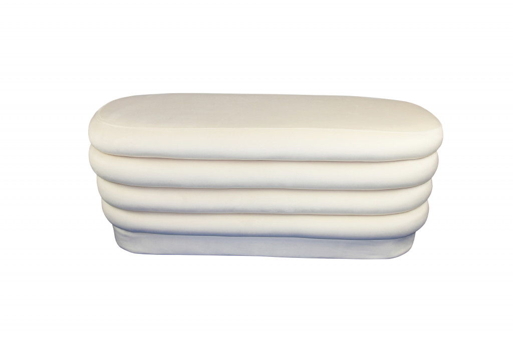 Velvet Tufted Oval Ottoman - White