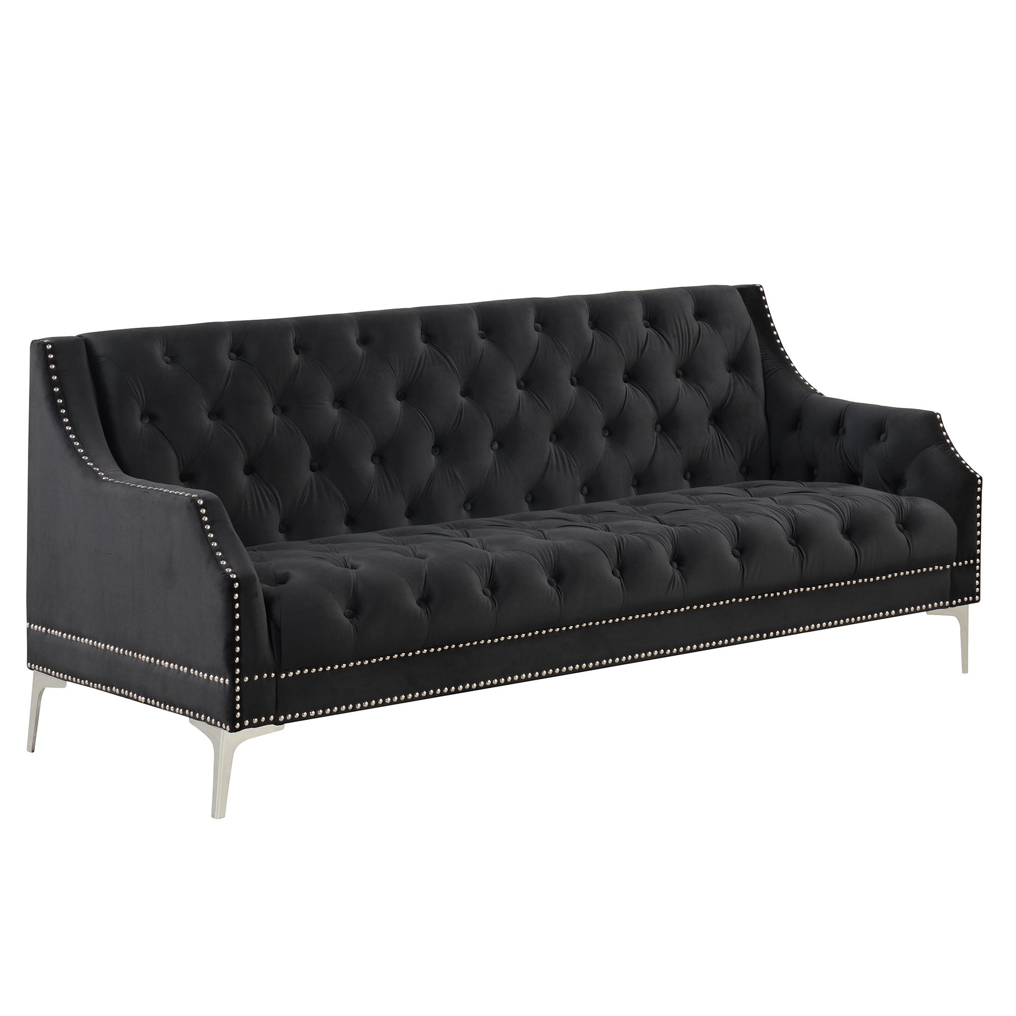 Modern Sofa Dutch Plush Upholstered Sofa With Metal Legs, Button Tufted Back