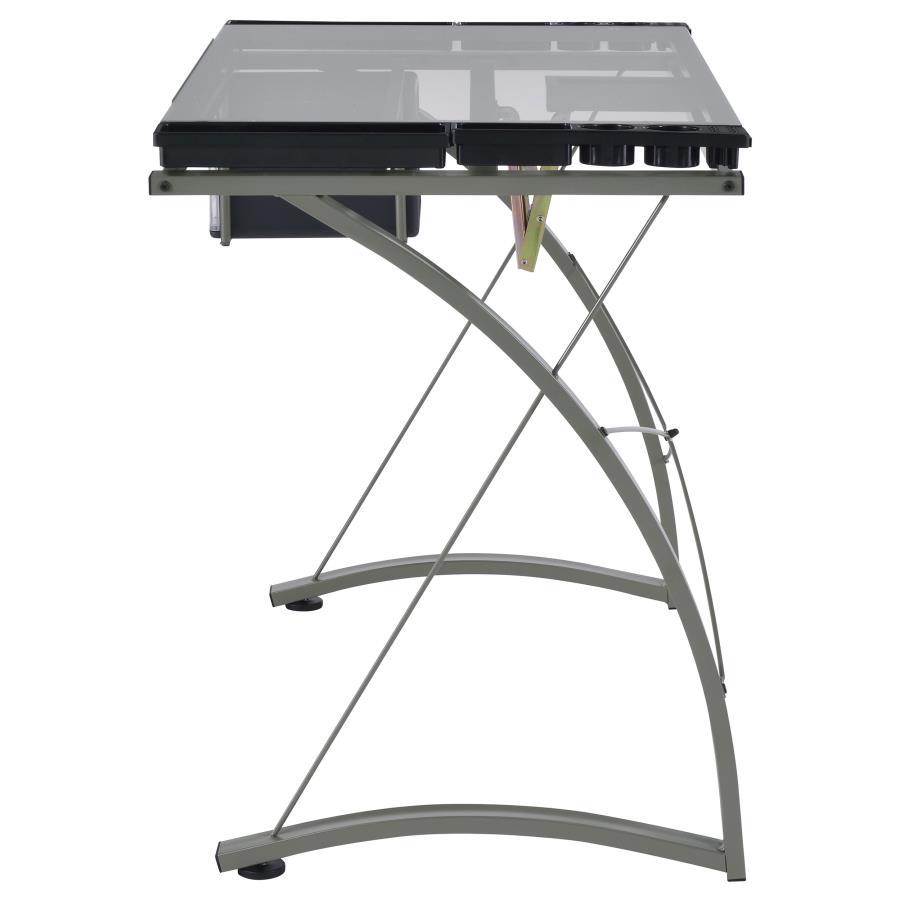 Melo - Glass Top DRAFting Table With Storage - Silver by CoasterEveryday | Bel Furniture