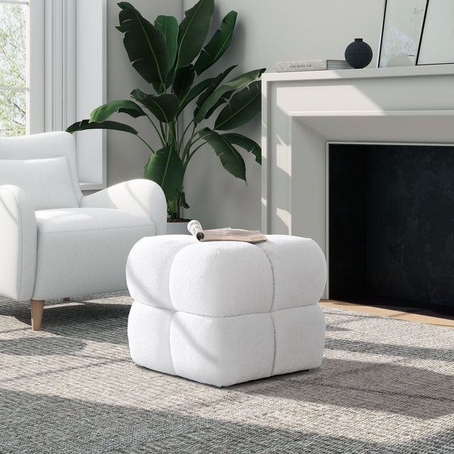Pixel - Oversized Square Tufted Pouf Ottoman - Almond White by Jennifer Taylor Home | Bel Furniture