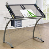 Melo - Glass Top DRAFting Table With Storage - Silver by CoasterEveryday | Bel Furniture