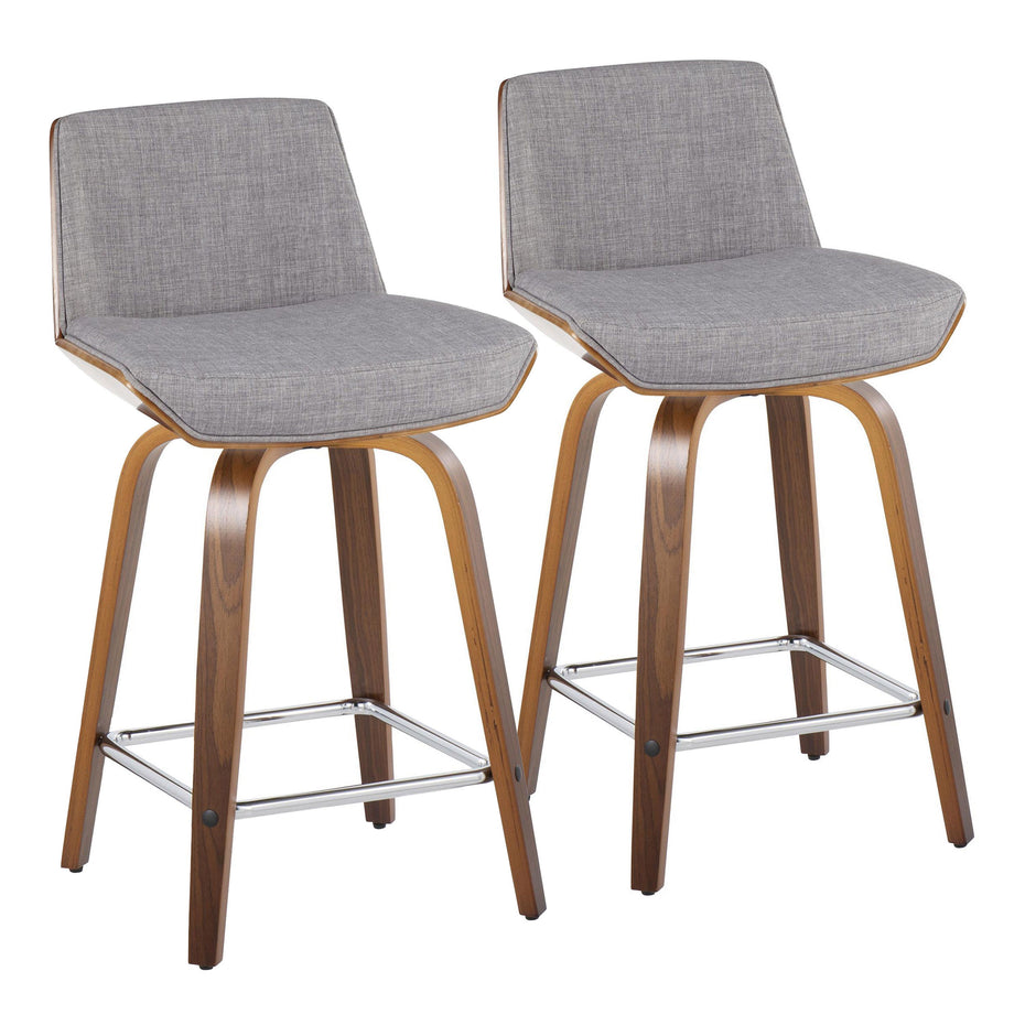 Corazza - Mid Century Modern Fixed Height Counter Stool With Swivel With Square Footrest (Set of 2)