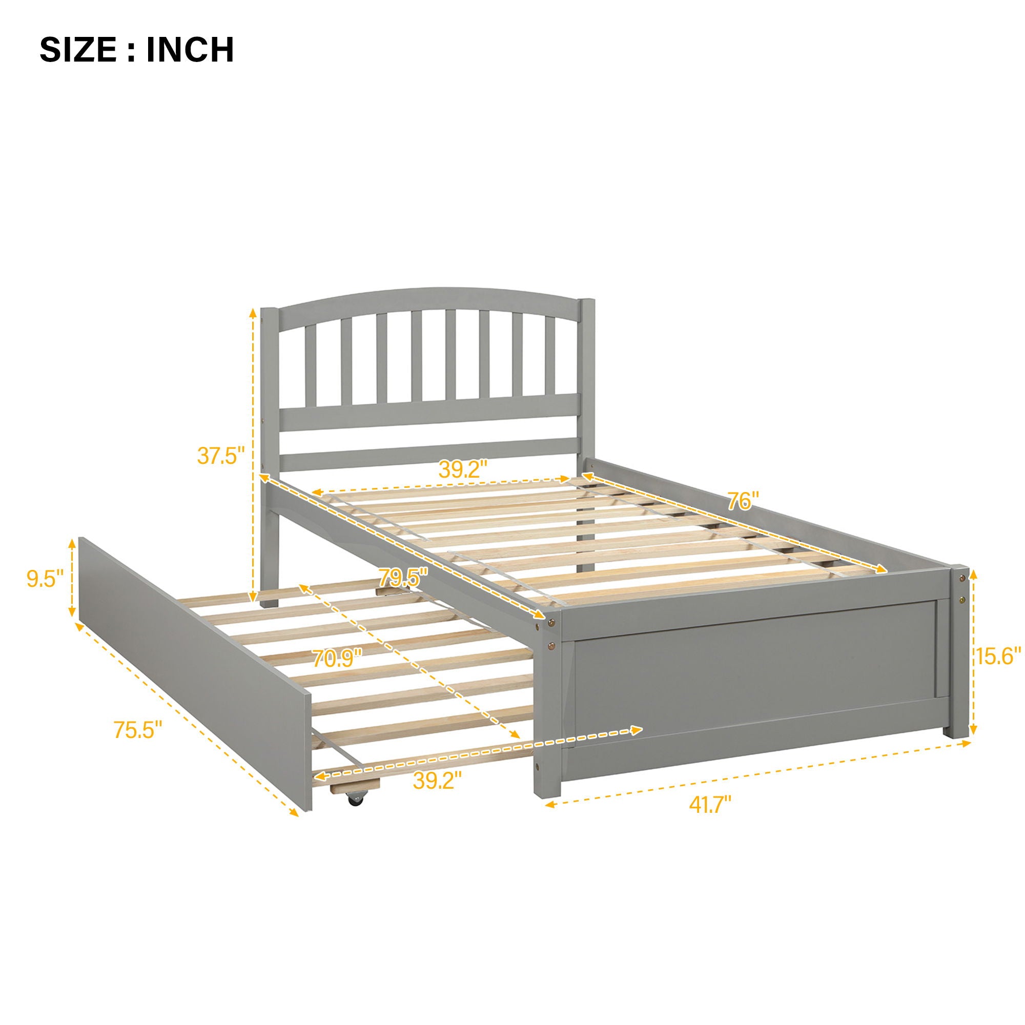 Twin Size Platform Bed Wood Bed Frame With Trundle