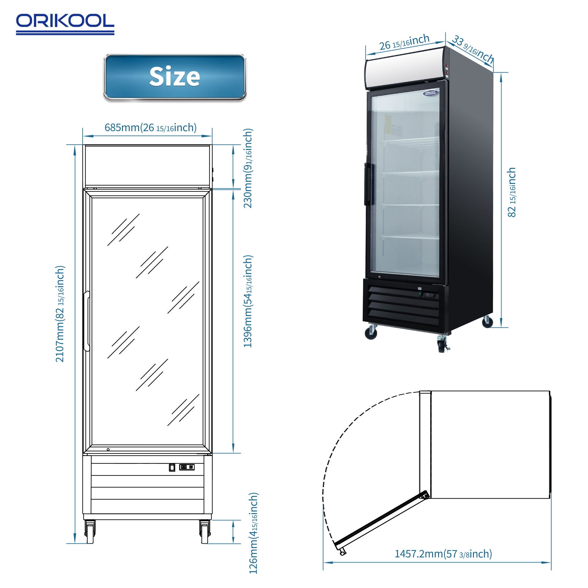 Glass Door Merchandiser Refrigerator Swing Door Commercial Display Refrigerators Merchandising Refrigeration With LED Top Panel