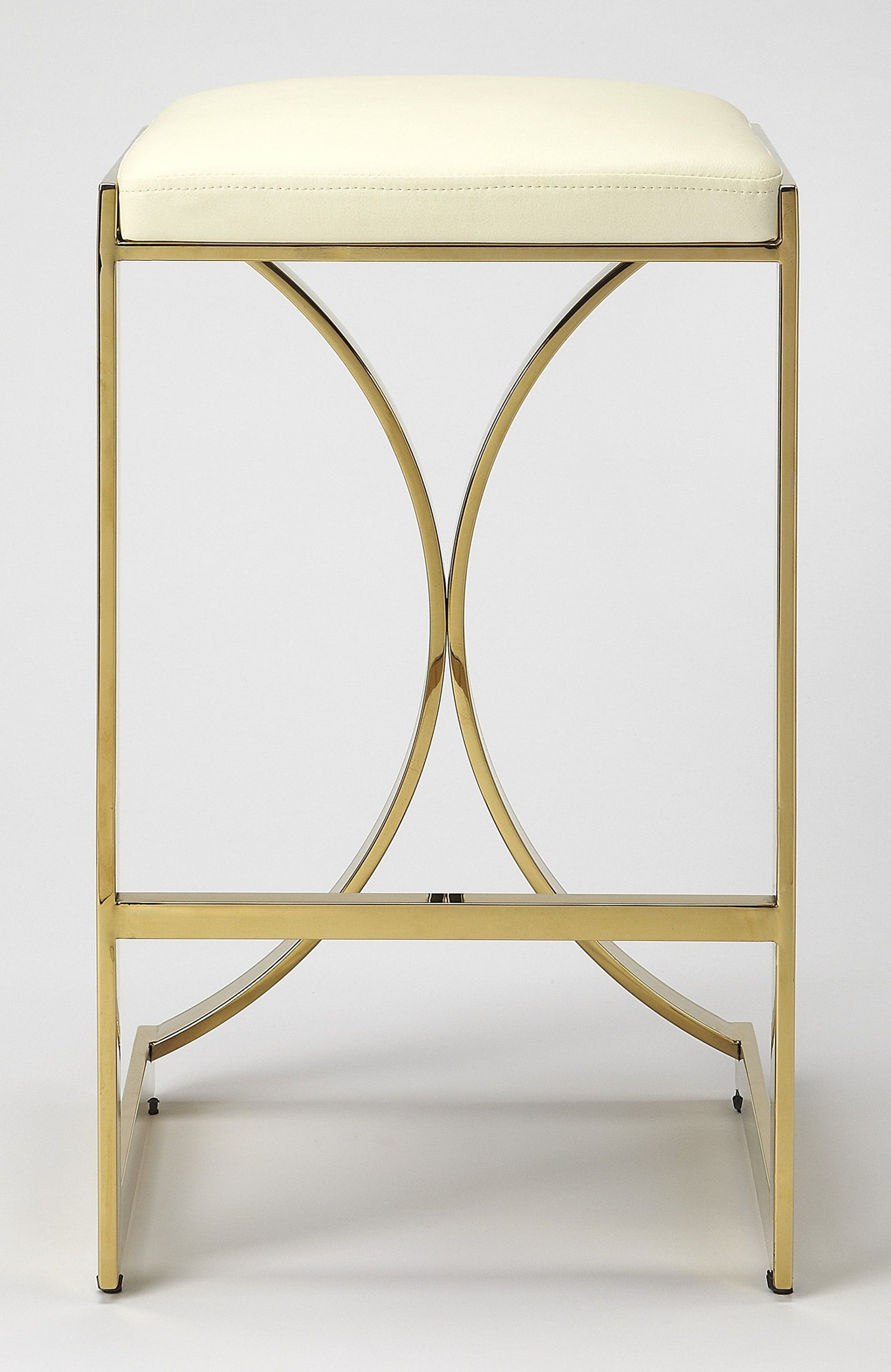 Backless Counter Height Bar Chair - Off White / Gold