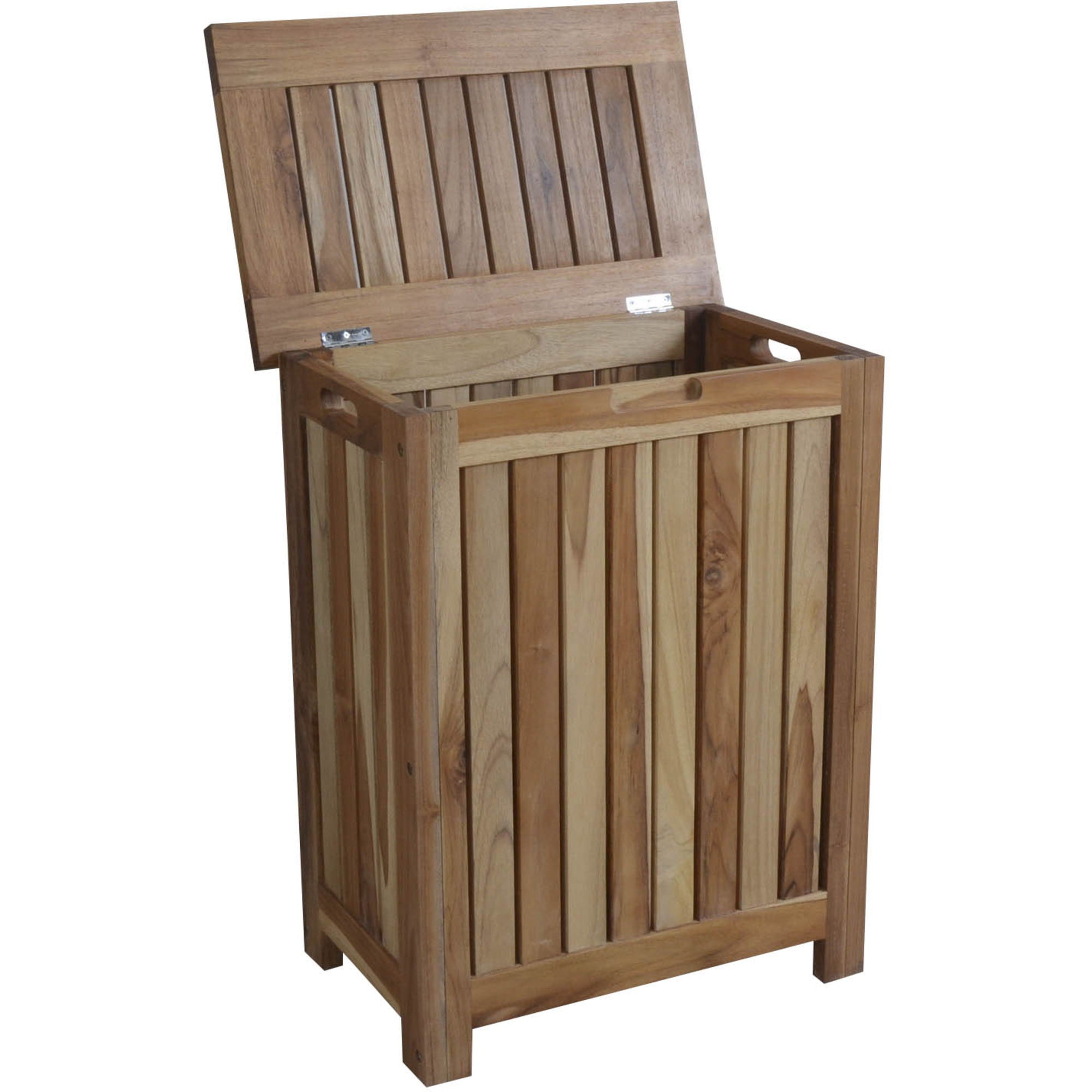 Compact Teak Laundy Storage With Removable Bag - Natural