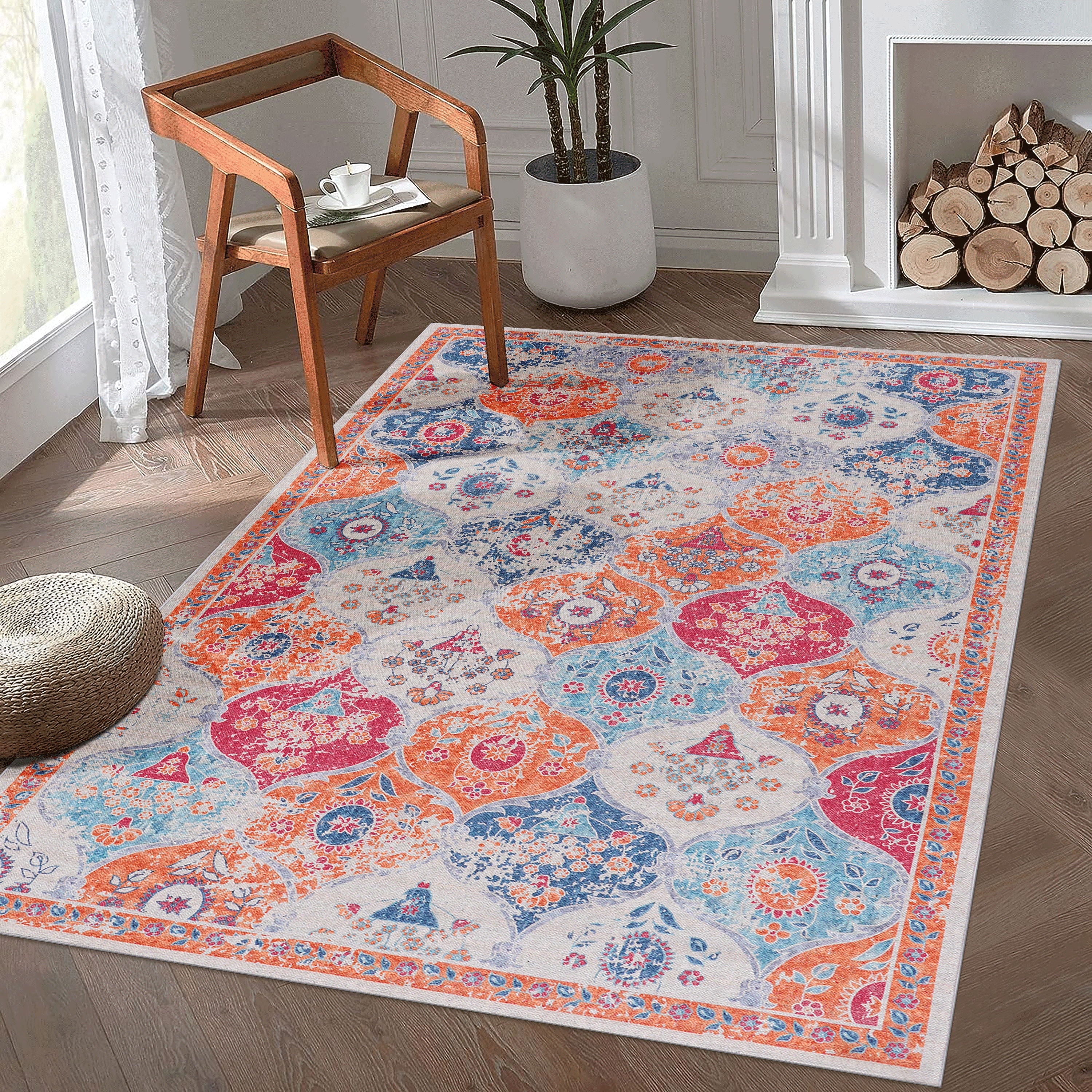 3' x 5' Area Rug, Washable, Low-Pile, Non-Slip, Non-Shedding, Foldable, Kid & Pet Friendly - Cream