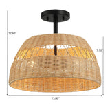 Twinkle - Double Lights Semi Flush With Shade - Black / Rattan