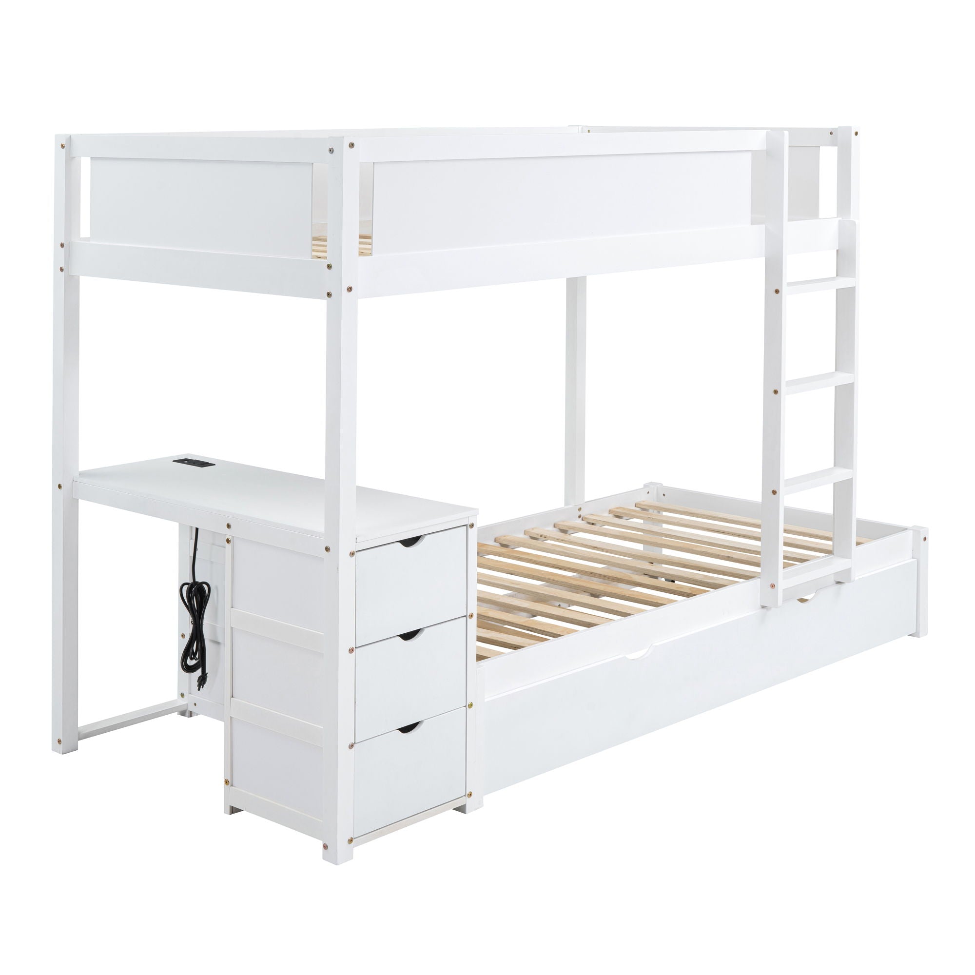 Bunk Bed With Twin Size Trundle, Storage And Desk