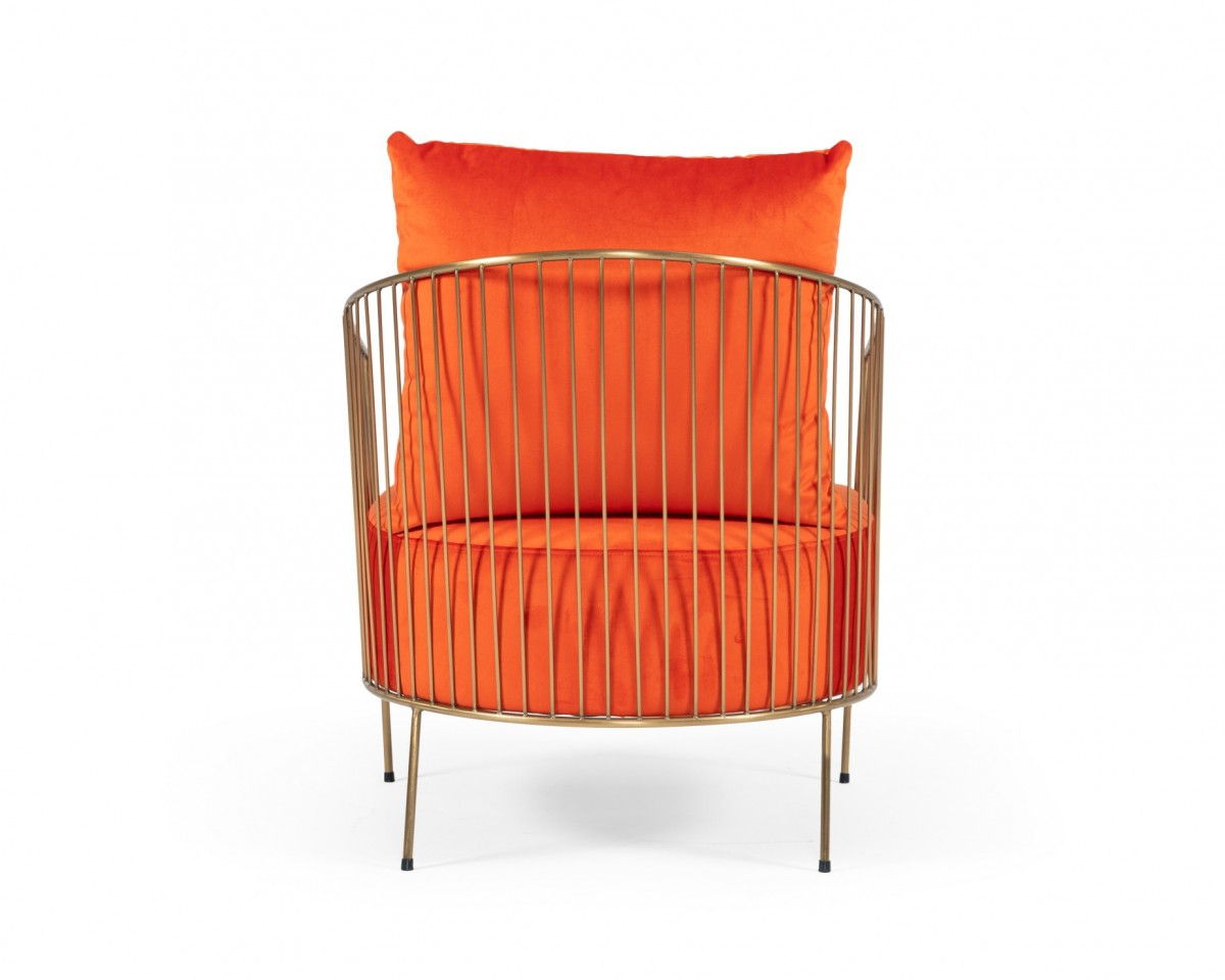 Velvet And Gold Solid Color Arm Chair - Orange