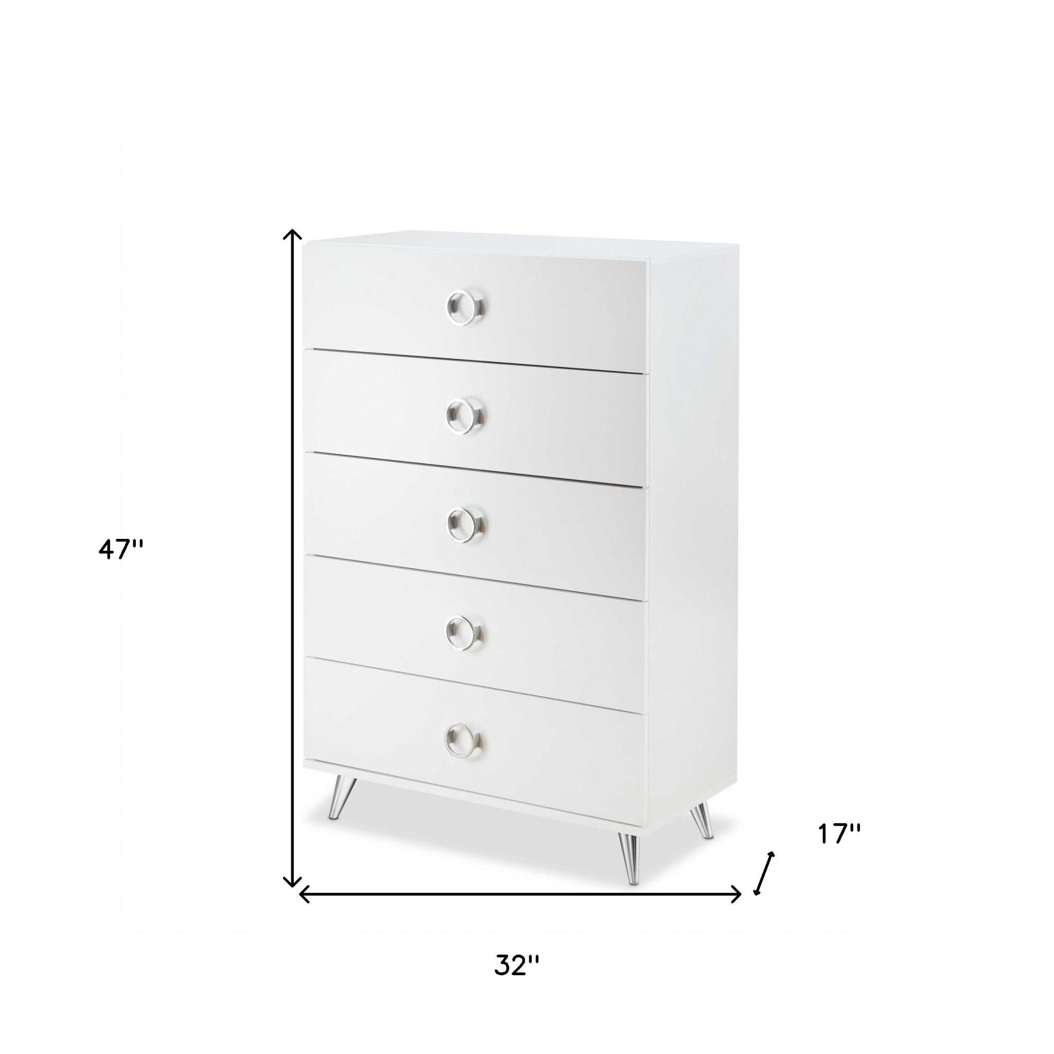 Five Drawer, Standard Chest - White