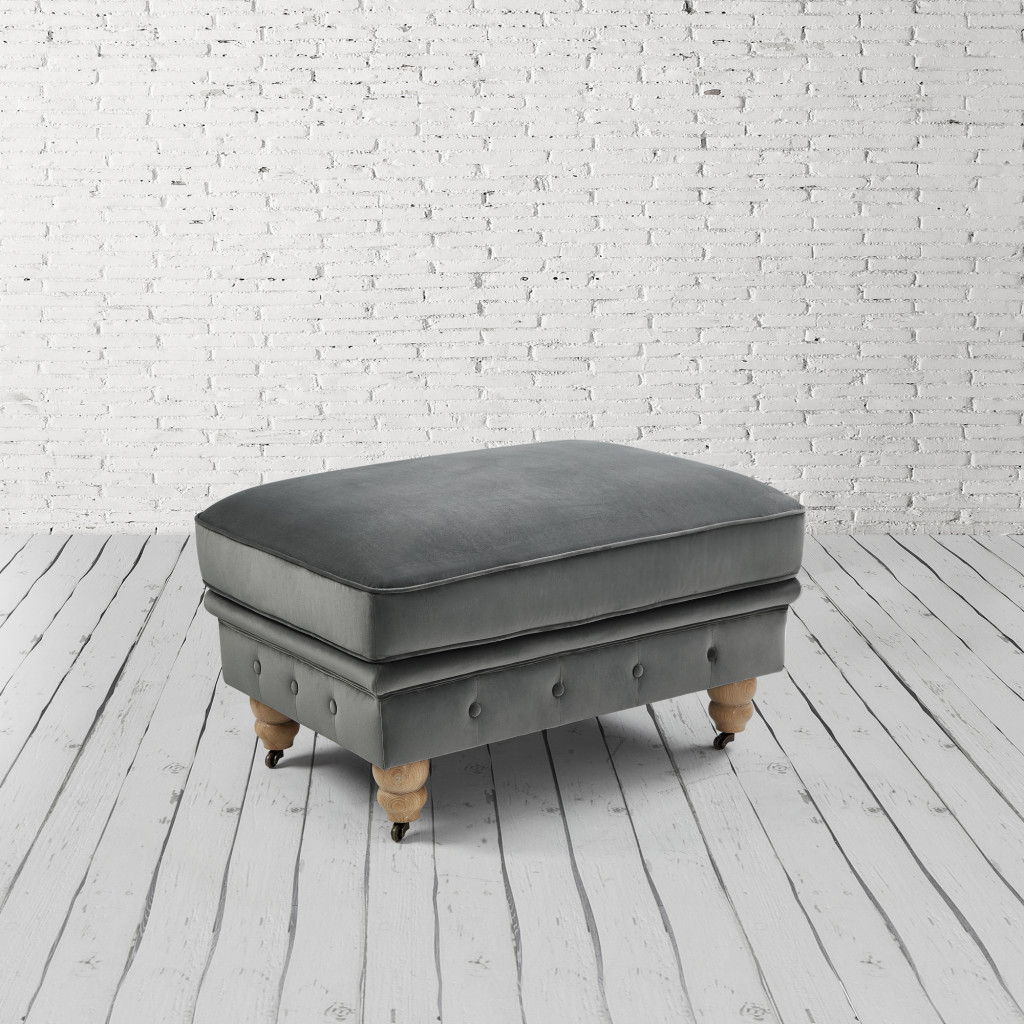 Velvet And Natural Rolling Tufted Cocktail Ottoman - Gray