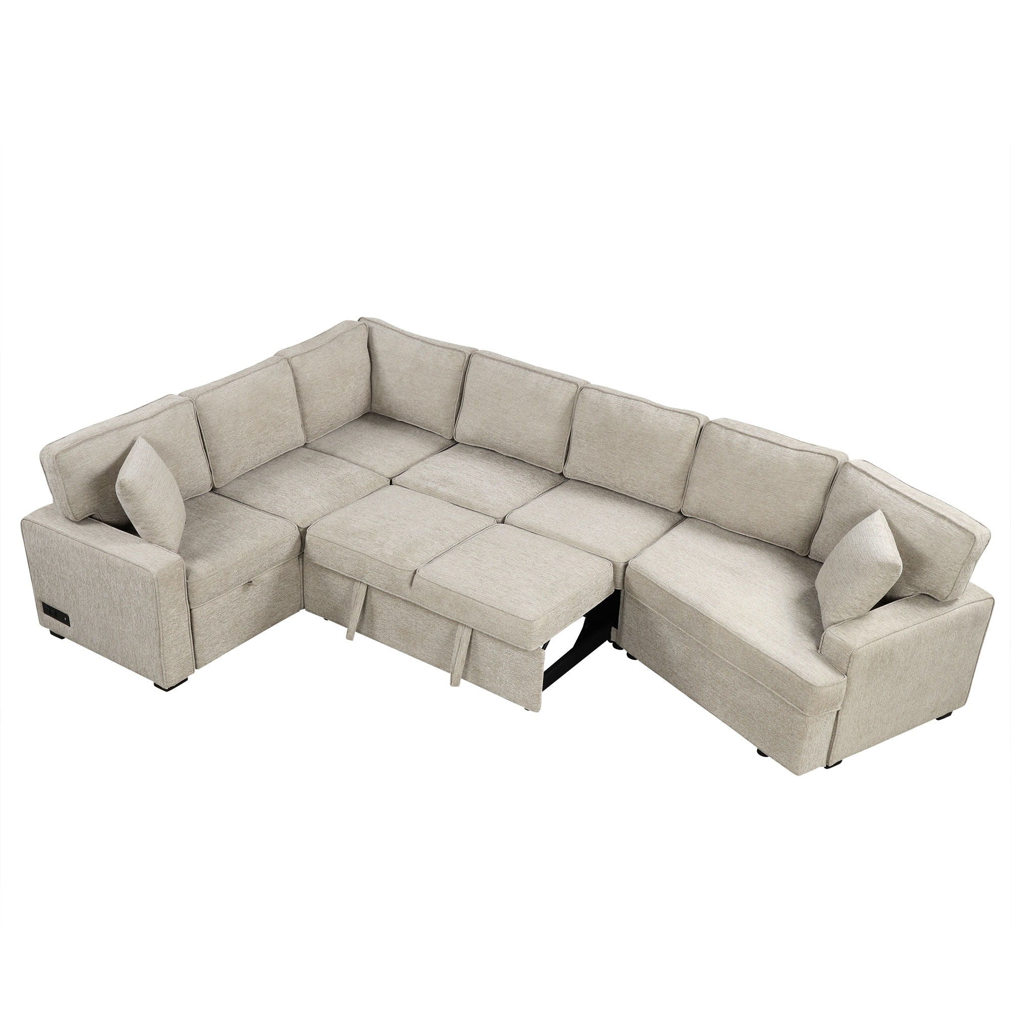 L-Shaped Sofa Sectional Sofa Couch Pull-Out Sofa Bed With Charging Devices And Cup Holders For Living Room