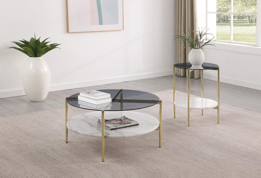 Jonelle - Round Coffee Table Set Gray 2 Pc. Coffee Table, End Table by Coaster Fine Furniture | Bel Furniture