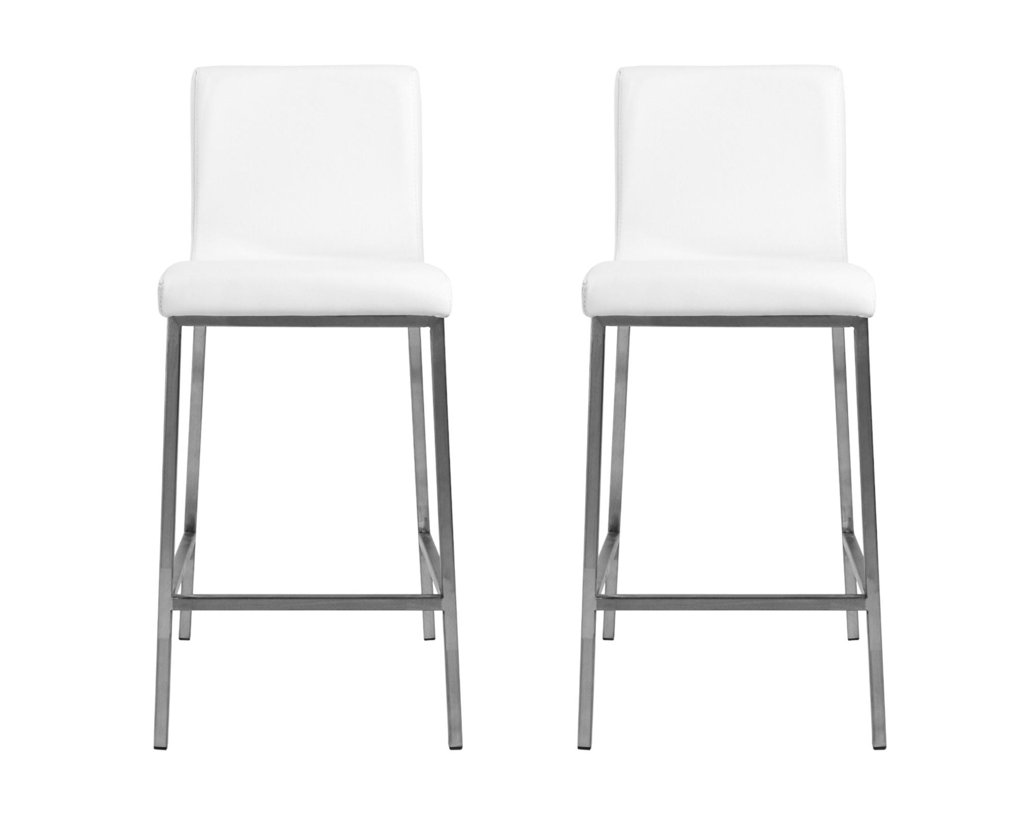 Low Back Counter Height Bar Chairs (Set of 2) - White / Silver