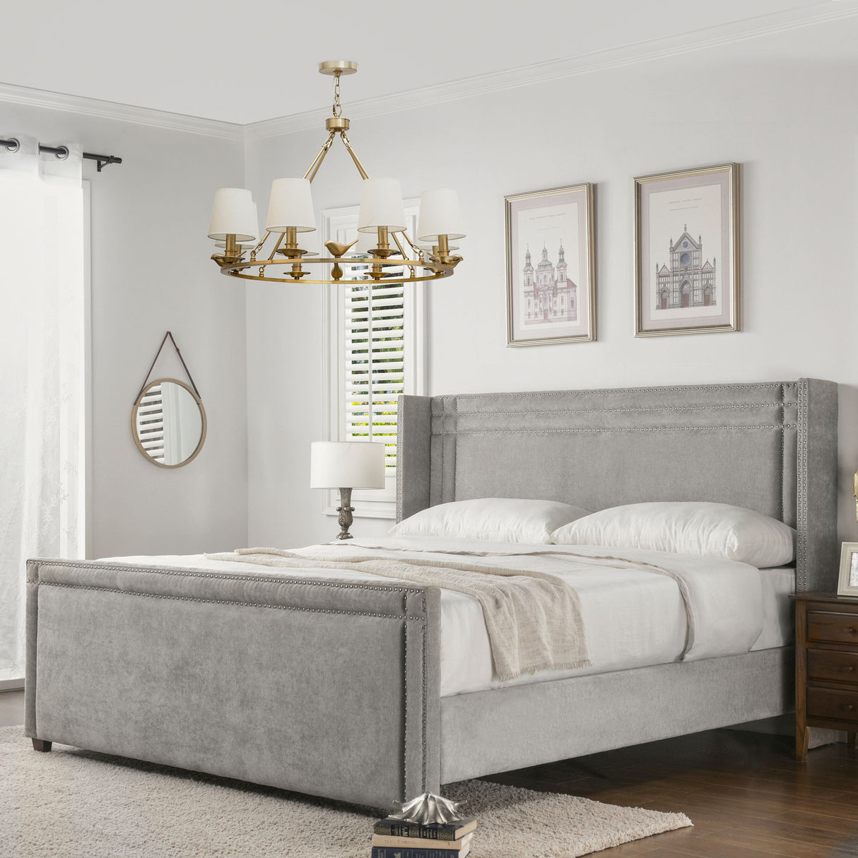 Elle - Wingback Upholstered King Bed - Silver Gray by Jennifer Taylor Home | Bel Furniture