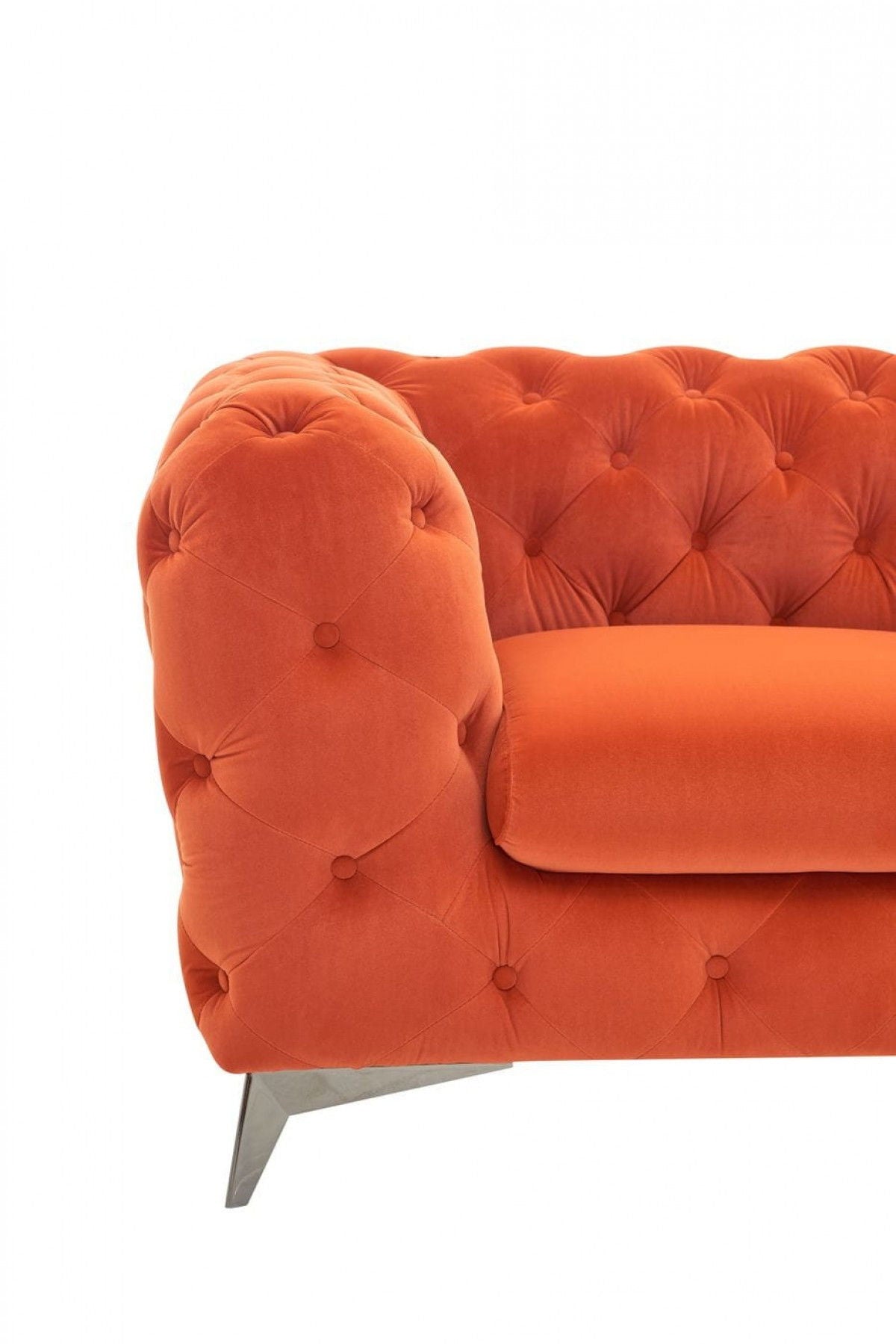 Velvet And Silver Solid Color Chesterfield Chair - Orange