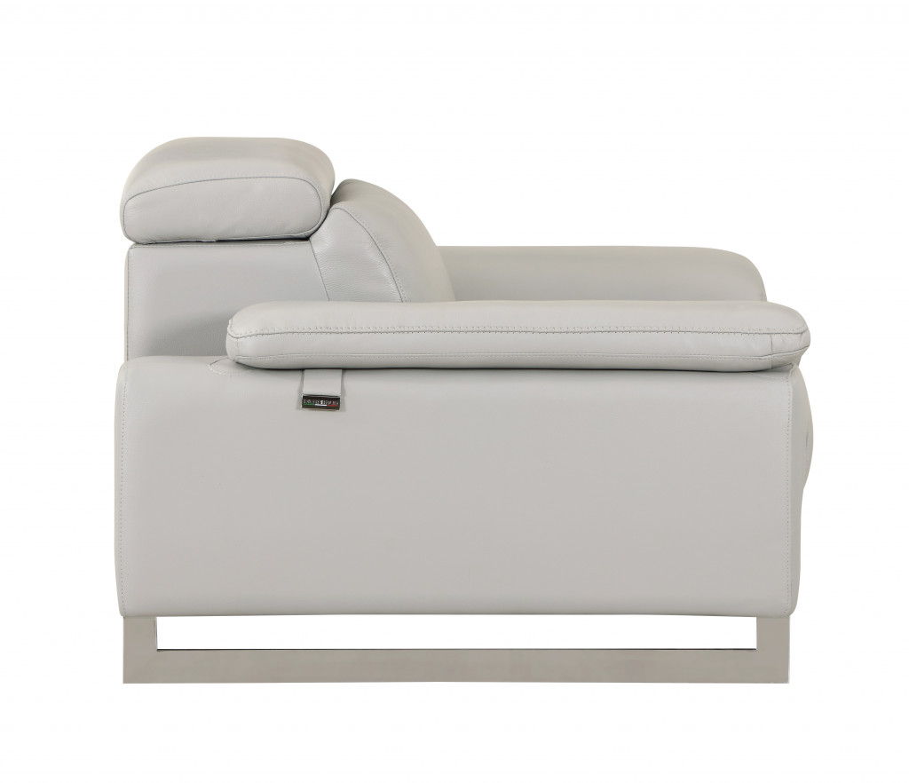 Sofa Italian Leather With Silver Legs - Light Gray