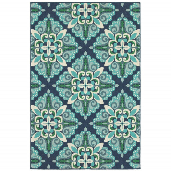 8' X 11' Indoor / Outdoor Area Rug - Blue / Green