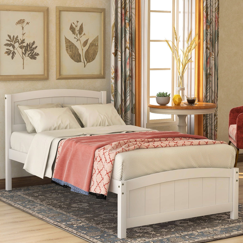 Platform Bed With Headboard, Footboard And Wood Slat Support - Wood